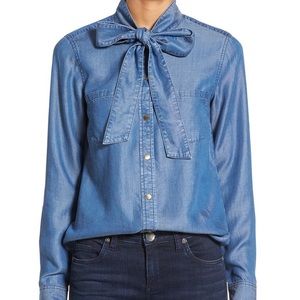 Michael Kors Tie Neck Denim Button Up Shirt